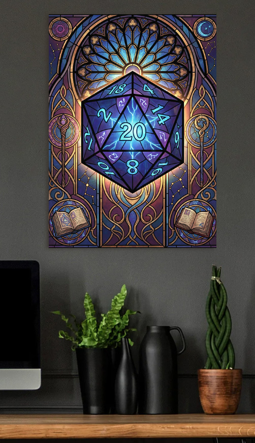 D20 Dice Stained Glass Fantasy